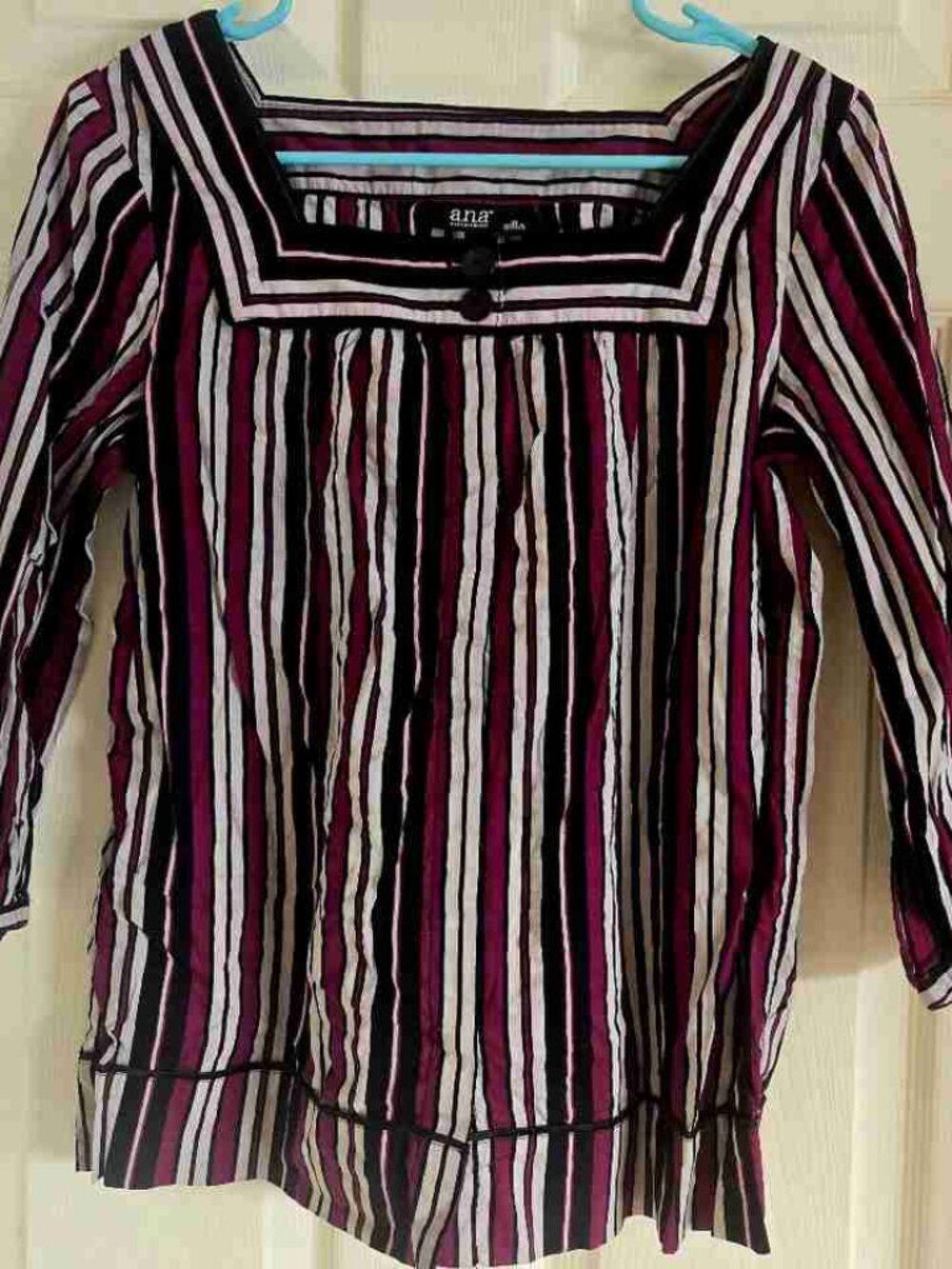 Striped Square Neck 3/4 Sleeve Blouse